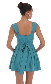 Double Bow A-Line Dress in Turquoise Blue